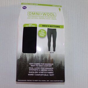 New NWT Omni Wool Men's 2XL XXL Black Base Layer Bottoms Pant Soft Poly Wool